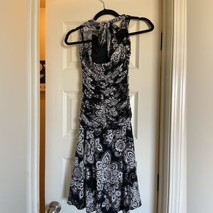 Ruched black and white dress